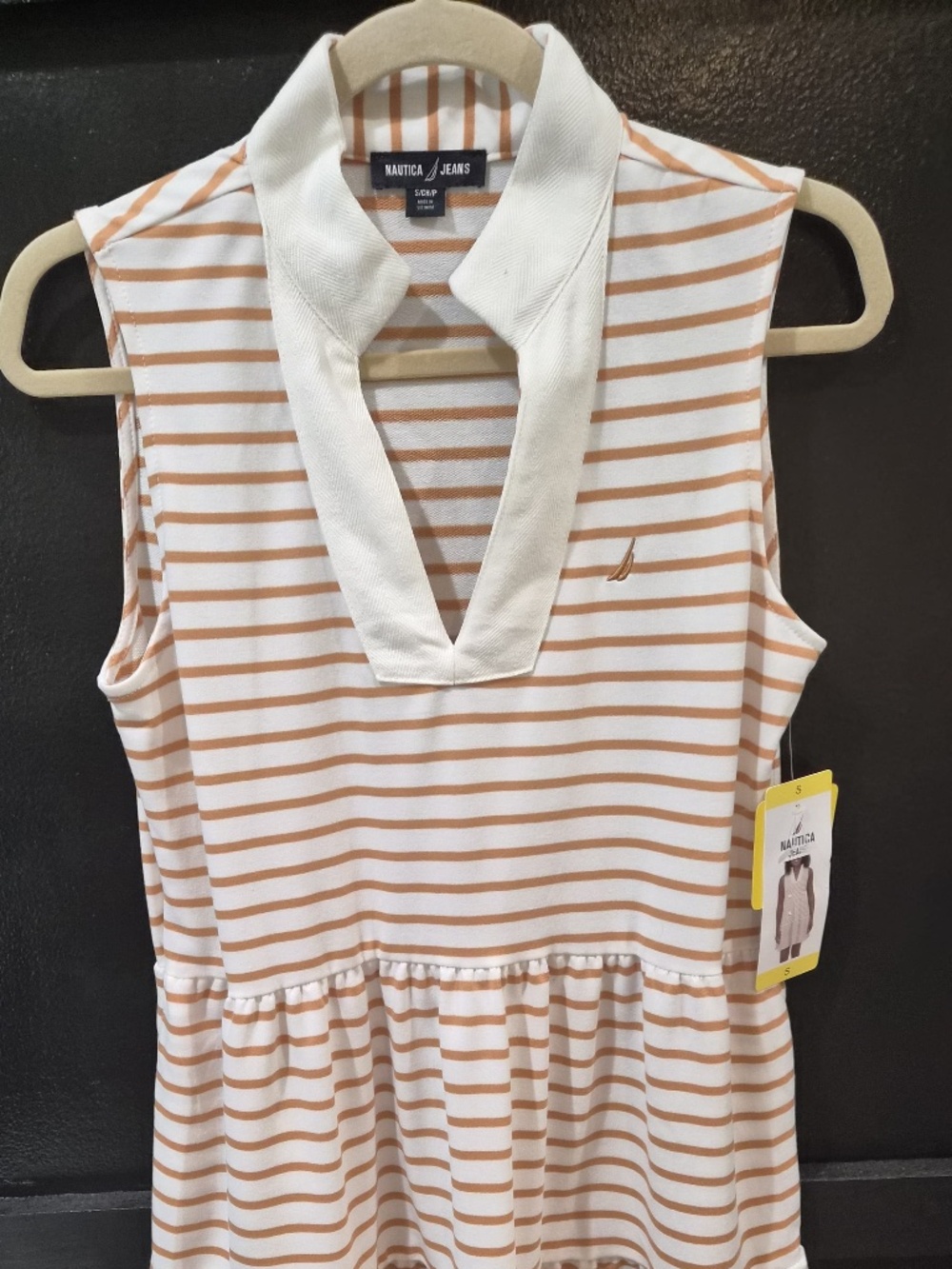 NWT | Nautica Tan and White Striped Preppy Dress | Size Small - Picture 7 of 8
